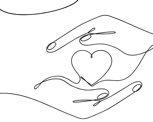 Single-line drawing of two hands cradling a heart
