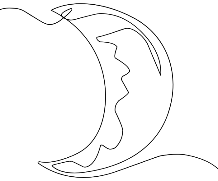 Single-line drawing of a crescent moon